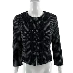 Cabi Seaside Chic Blazer Jacket Size 6 Black White Pincheck Hook Eye Style 5156